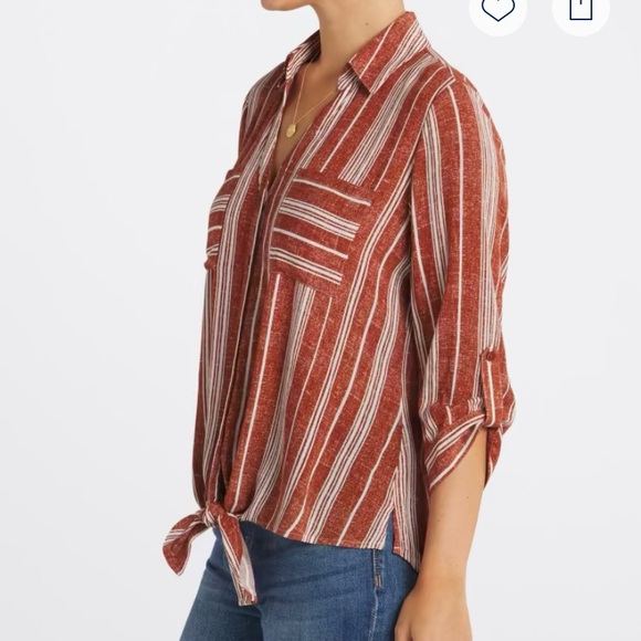 NWOT Rust 3/4 Sleeve Button Down Shirt with Tie Front - Picture 3 of 7